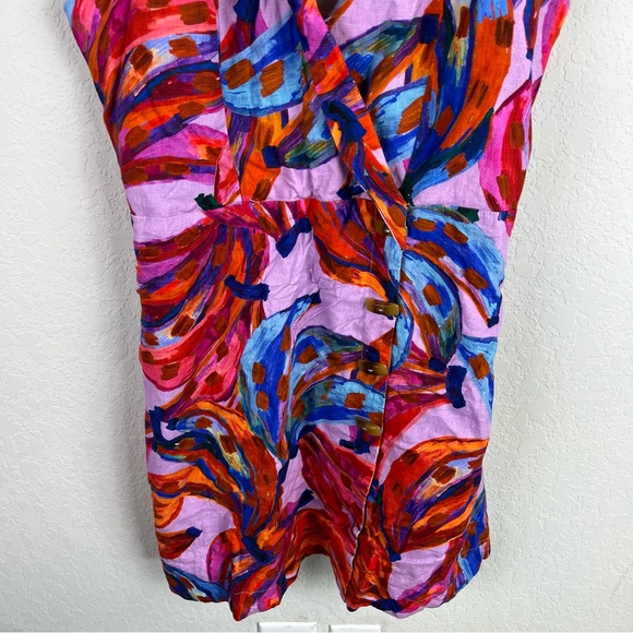 Farm Rio Colored Banana Wrap Mini Dress Linen - Picture 6 of 12